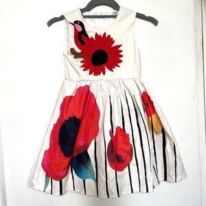 Mini Berni girls Dress 6Y / 7Y Bird embroidered graphic bright color White Party